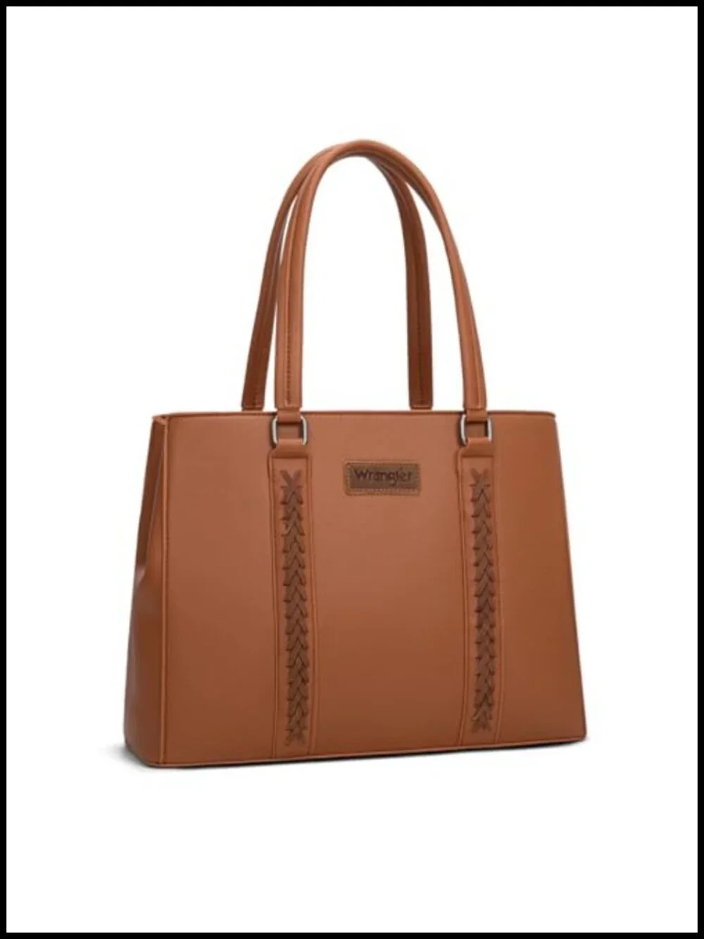 Faux Leather Whipstitch Tote Bag Double Compartment Laptop Purse Women